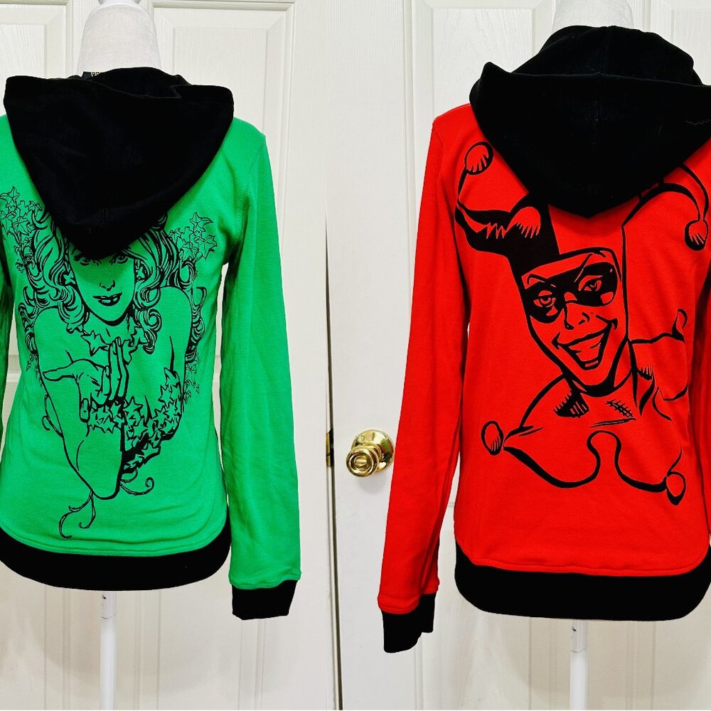 EUC DC COMICS ORIGINALS VILLAINS POISON IVY HARLEY QUINN REVERSIBLE HOODIE